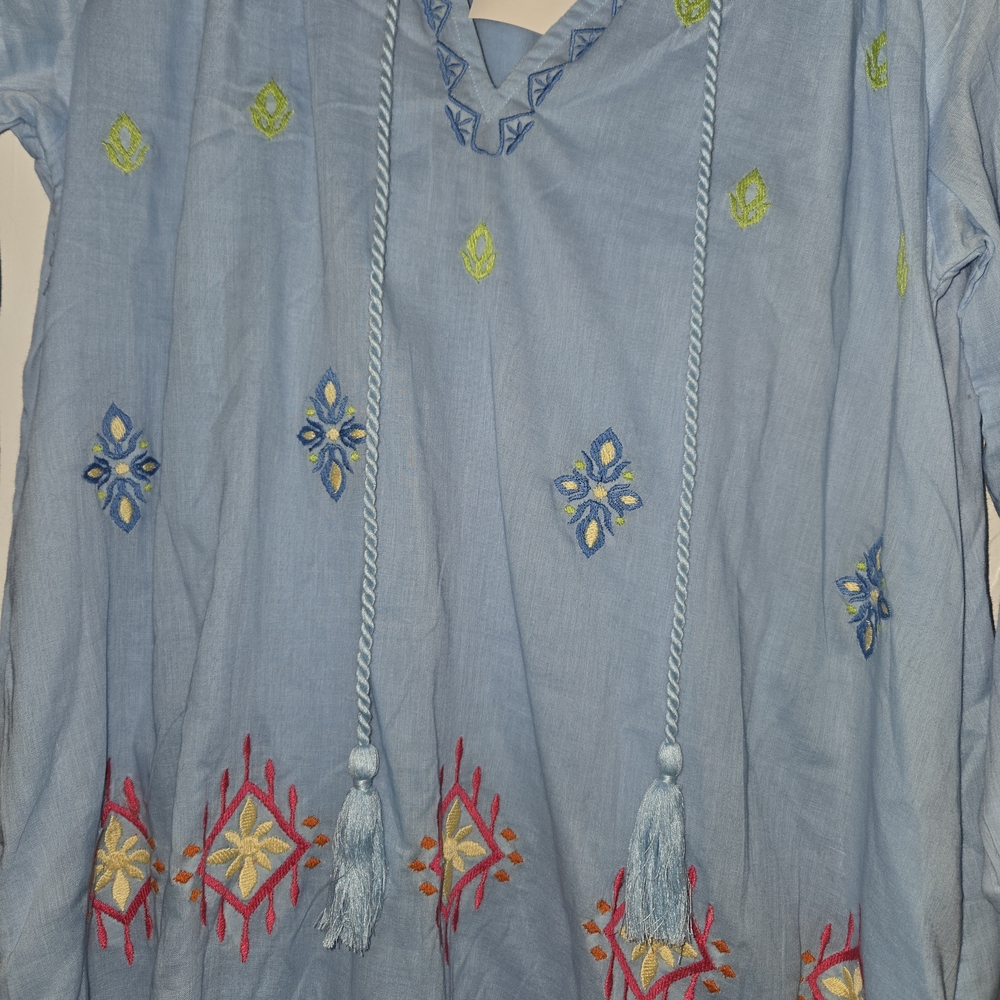 Chic Blue Embroidered Mini Dress - Picture 9 of 9